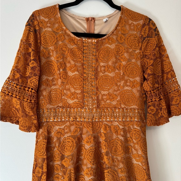 Elegant Orange Lace Dress - Picture 2 of 5